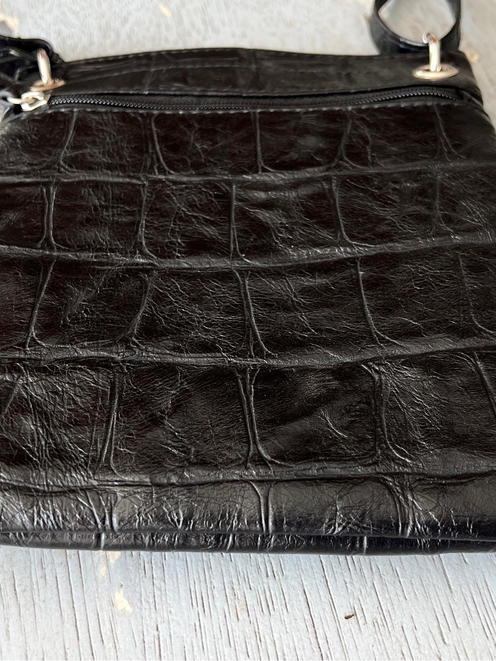 Nicole by Nicole Miller Black Faux-Croc Crossbody Bag - Picture 12 of 12
